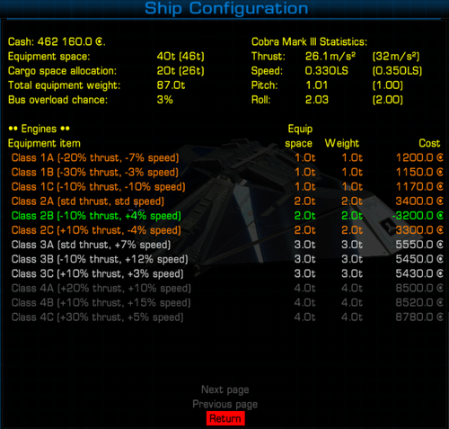 An example screenshot showing engine configuration options