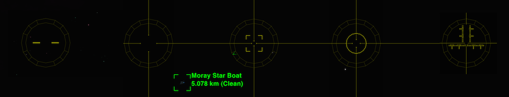 Image showing the five types of crosshairs implemented in Coluber HUD CH01